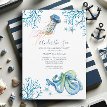 Invitación de cumpleaños acuarela bajo el mar