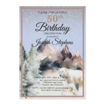 Invitación de cumpleaños acuarela bosque invernal