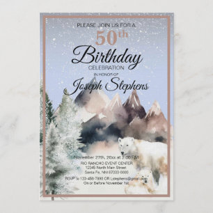 Invitación de cumpleaños acuarela bosque invernal