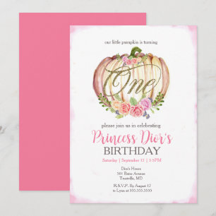 Invitación de cumpleaños acuarela calabaza rosa li