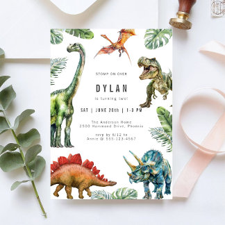 Invitación de cumpleaños acuarela de dinosaurios p