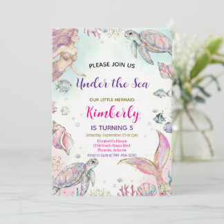 Invitación de cumpleaños acuarela de sirena