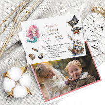 Invitación de cumpleaños acuarela de sirena y pira