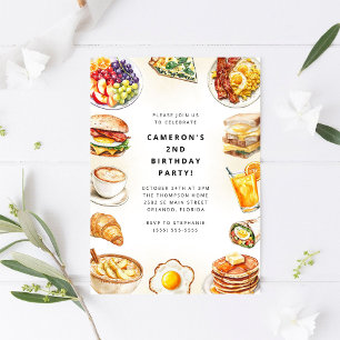 Invitación de cumpleaños acuarela fiesta de comida