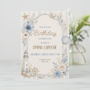 Invitación de cumpleaños acuarela floral azul cost