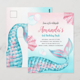 Invitación de cumpleaños acuarela Sirena económica