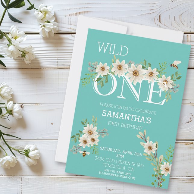 Invitación de cumpleaños acuarela Wild One Daisy P (Subido por el creador)