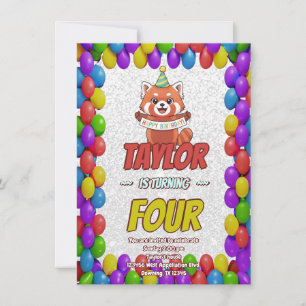 Invitación de cumpleaños adorable del panda rojo