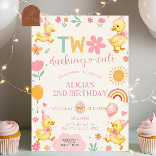 Invitación de cumpleaños adorable niña rosa DOS pa