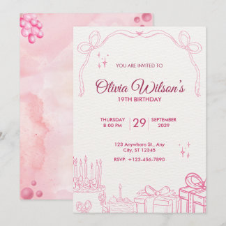Invitación de cumpleaños adorable y rosa hecha a m