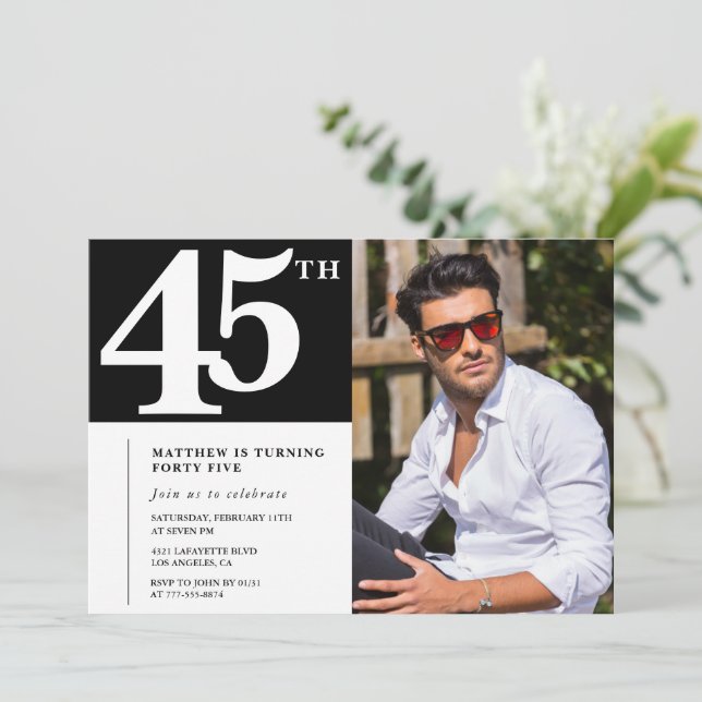Invitación de cumpleaños adulto 45 cumpleaños Chic (Anverso de pie)