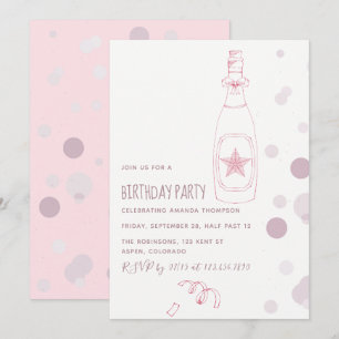 Invitación de cumpleaños adulto con champán rosado