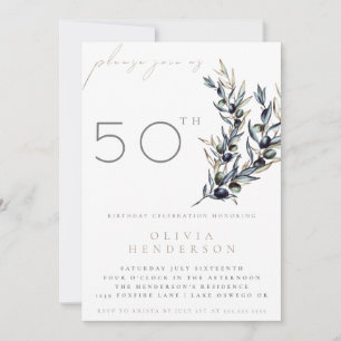 Invitación de cumpleaños adulto con rama de olivo
