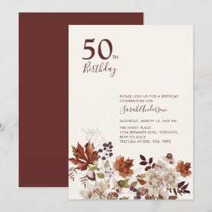 Invitación de cumpleaños adulto con temática flora