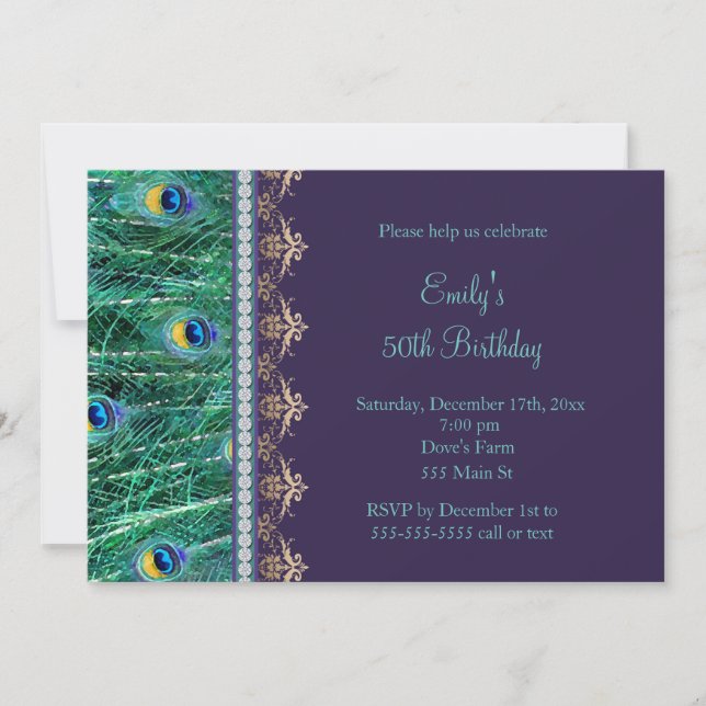 Invitación de cumpleaños adultos al oro púrpura pa (Anverso)