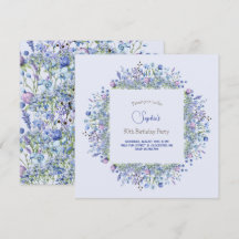 Invitación de cumpleaños adultos flores azules pra