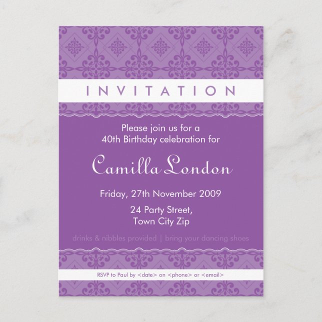 INVITACIÓN DE CUMPLEAÑOS ADULTOS :: L1 con estampa (Anverso)