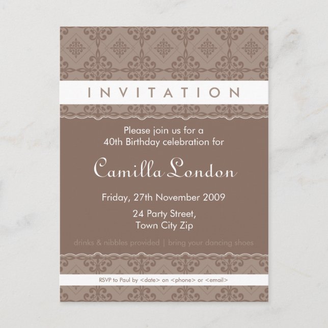 INVITACIÓN DE CUMPLEAÑOS ADULTOS :: P6 con patrone (Anverso)
