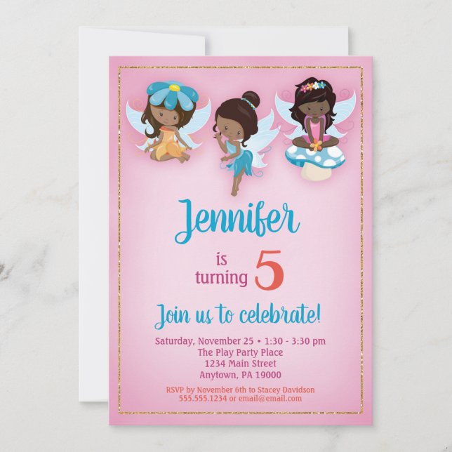 Invitación de cumpleaños afroamericano a Fairies (Anverso)