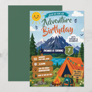 invitación de cumpleaños al aire libre aventura es