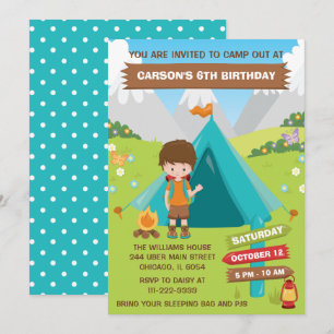 Invitación de cumpleaños al aire libre de camping 