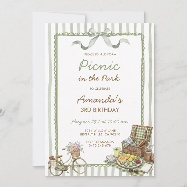Invitación de cumpleaños al aire libre para picnic (Anverso)