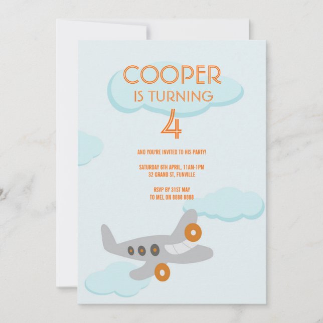 Invitación de cumpleaños al AVIÓN (Anverso)