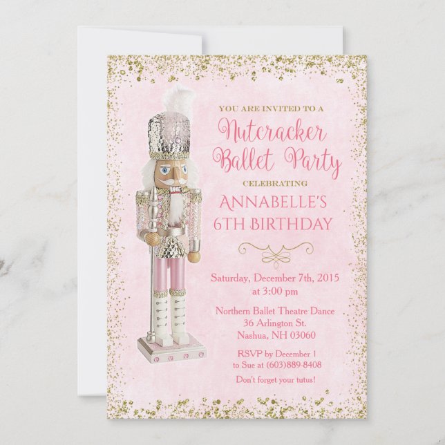 Invitación de cumpleaños al ballet del Cascanueces (Anverso)