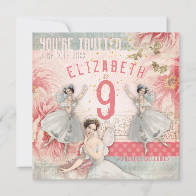 Invitación de cumpleaños al ballet Rosa (Anverso)