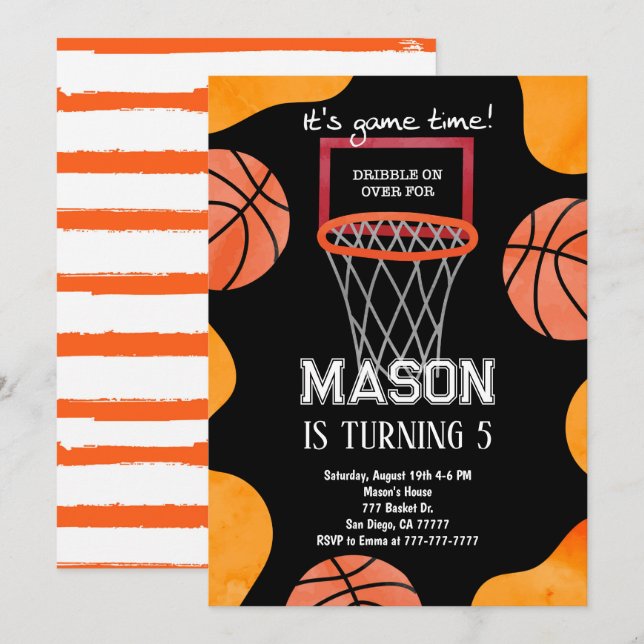 Invitación de cumpleaños al baloncesto, (Anverso / Reverso)