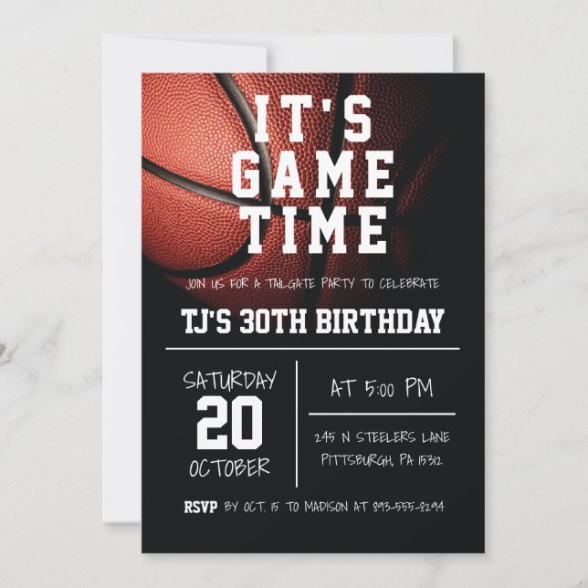 Invitación de cumpleaños al baloncesto deportivo (Anverso)