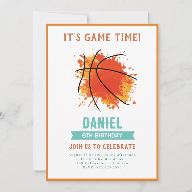 Invitación de cumpleaños al baloncesto moderno (Anverso)