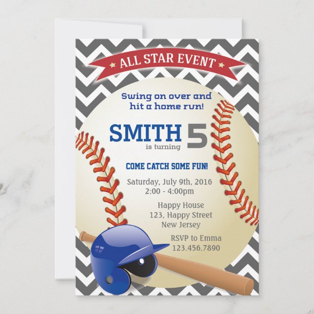 Invitación de cumpleaños al béisbol (Anverso)