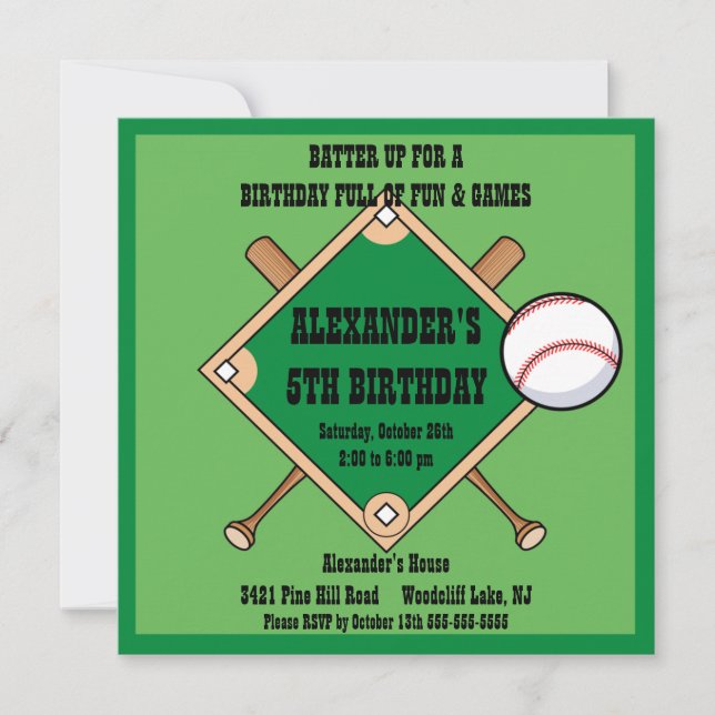 Invitación de cumpleaños al béisbol (Anverso)