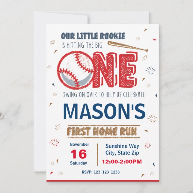 Invitación de cumpleaños al béisbol (Anverso)