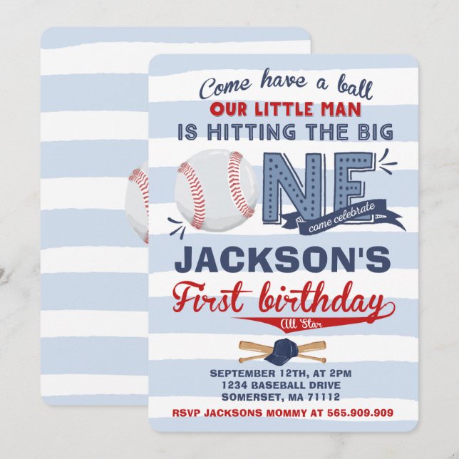 Invitación de cumpleaños al béisbol (Anverso / Reverso)