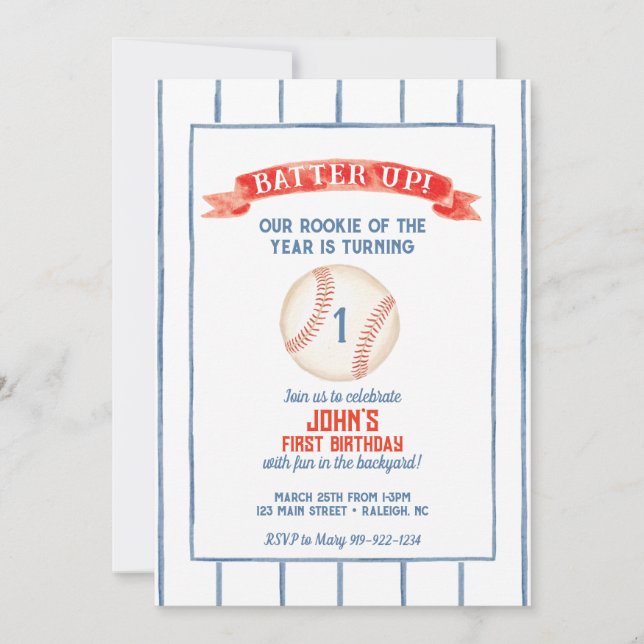 Invitación de cumpleaños al béisbol (Anverso)