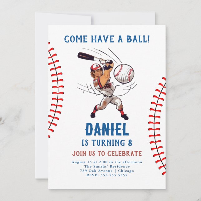 Invitación de cumpleaños al béisbol (Anverso)