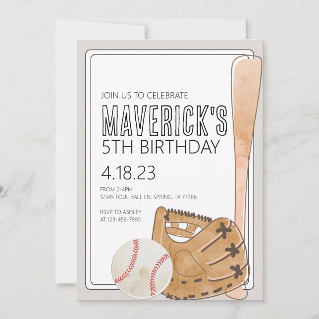 Invitación de cumpleaños al béisbol (Anverso)