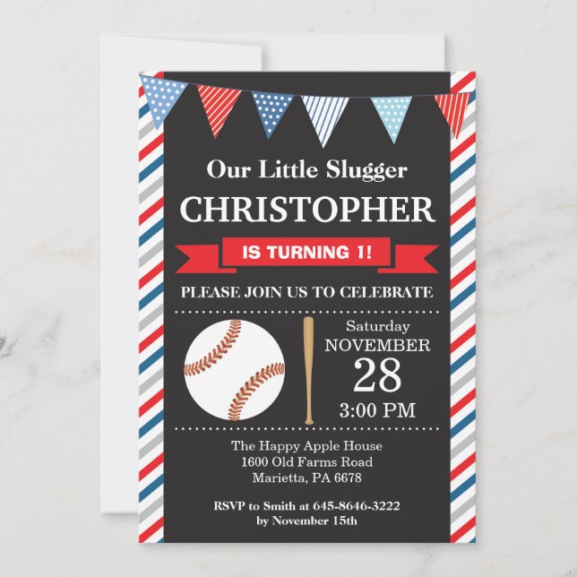 Invitación de cumpleaños al beisbol Fiesta de prim (Anverso)