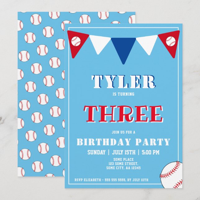 Invitación de cumpleaños al beisbol niño tercer cu (Anverso / Reverso)