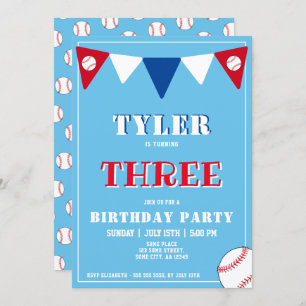 Invitación de cumpleaños al beisbol niño tercer cu