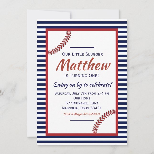 Invitación de cumpleaños al beisbol pequeño (Anverso)