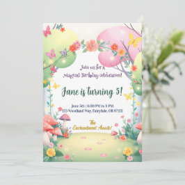 Invitación de cumpleaños al bosque de champiñones