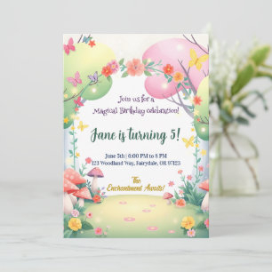 Invitación de cumpleaños al bosque de champiñones