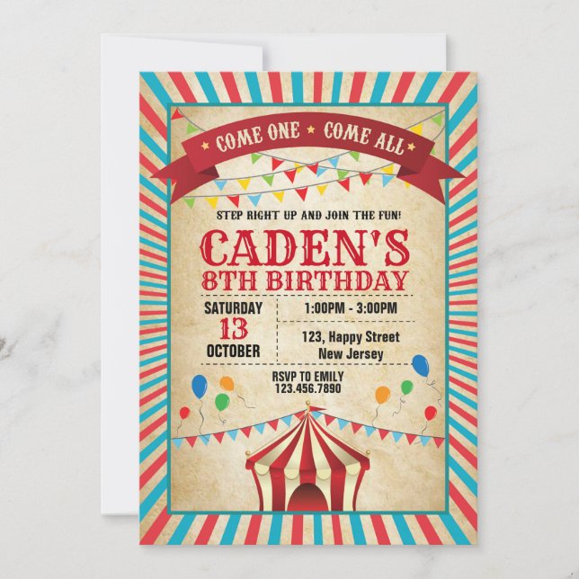 Invitación de cumpleaños al carnaval (Anverso)