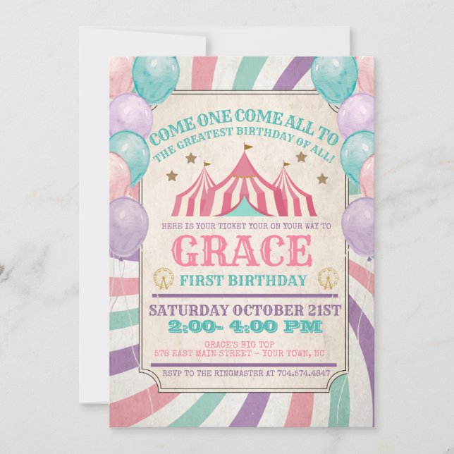 Invitación de cumpleaños al carnaval (Anverso)