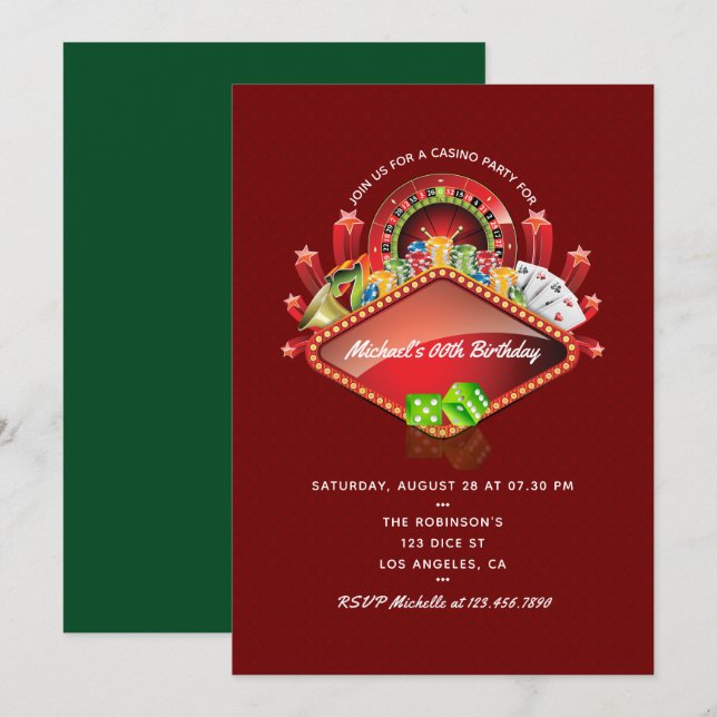 invitación de cumpleaños al casino (Anverso / Reverso)