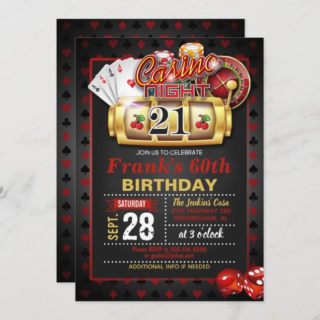Invitación de cumpleaños al Casino 21st (Anverso / Reverso)