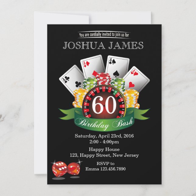 Invitación de cumpleaños al Casino 60 - cualquier  (Anverso)
